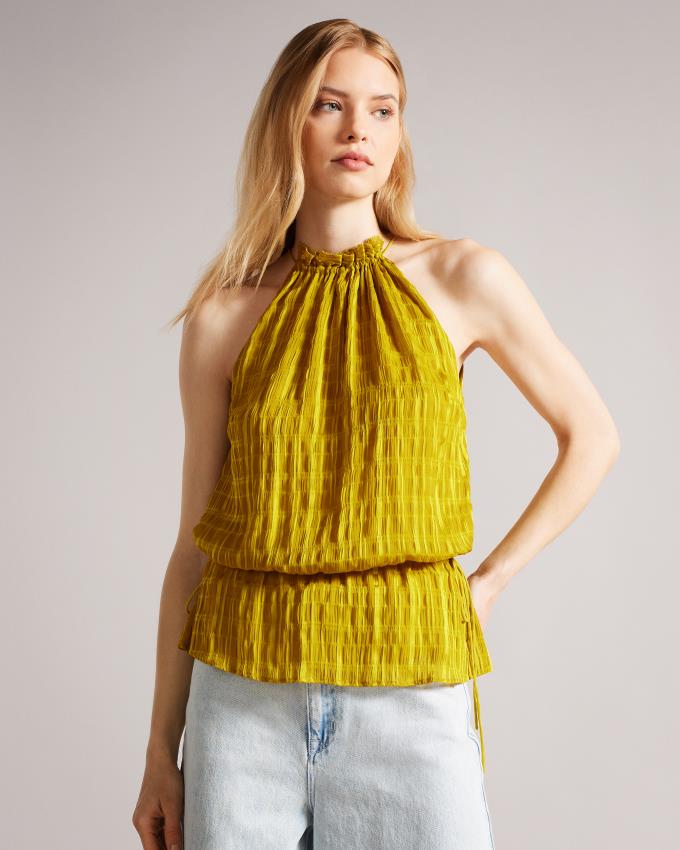 Hauts Ted Baker Drawstring Waist Halter Jaune Femme | KVO-45567980